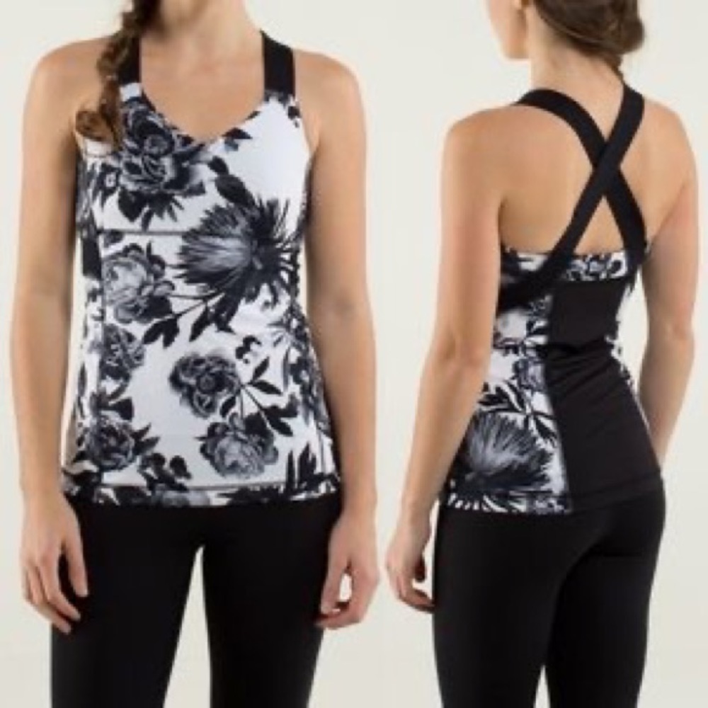 Lululemon Push Ur Your Limits Tank Brisk Bloom Black White Size 4